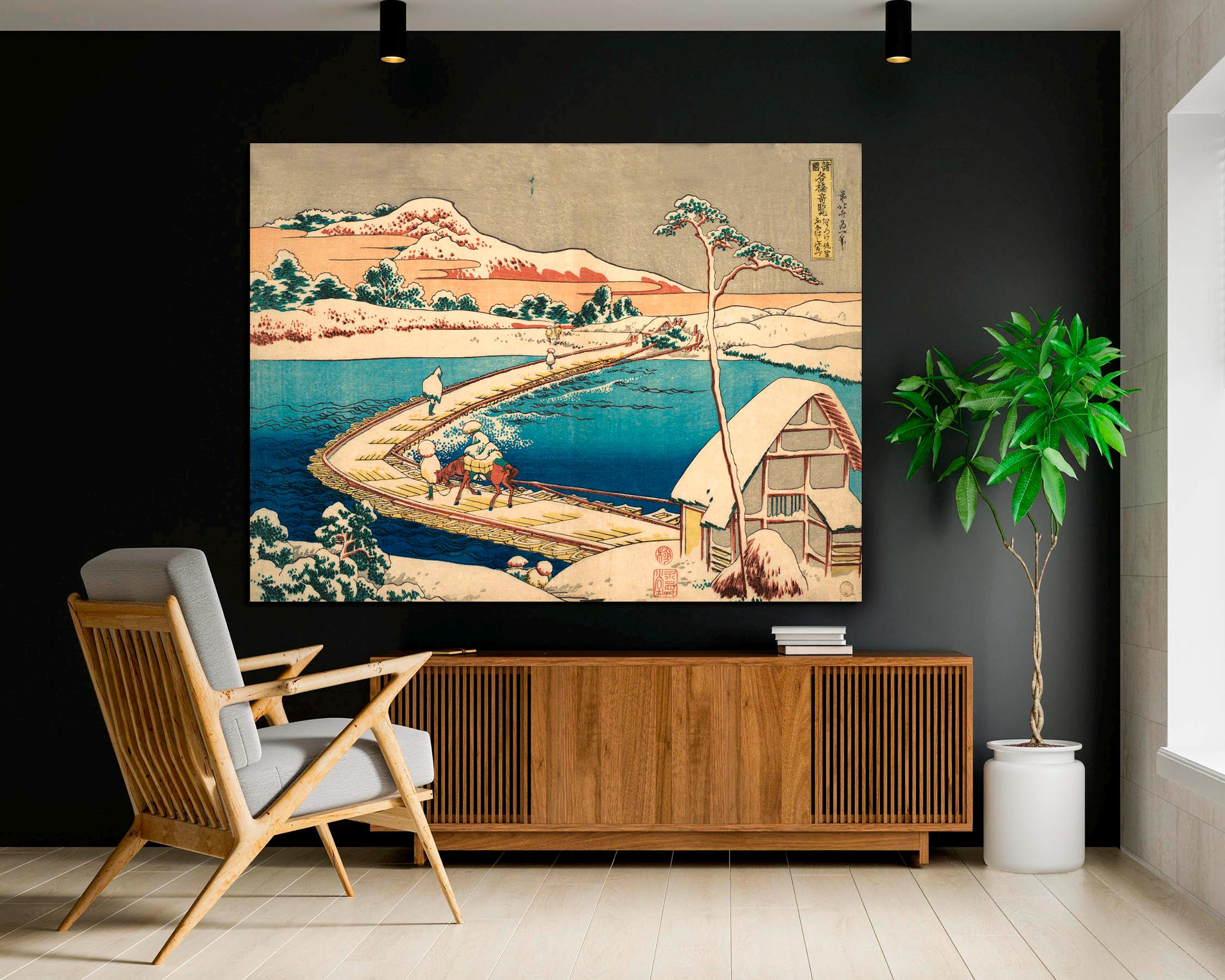P10号. 油彩画 （吉備路風景)、コクタン調額縁入り、No.45 Vintage Japanese Canvas Art by Katsushika Hokusai, Japanese
