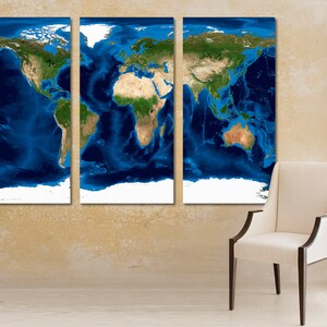 3 Panel Split, World Map From Space Canvas Print,1.5