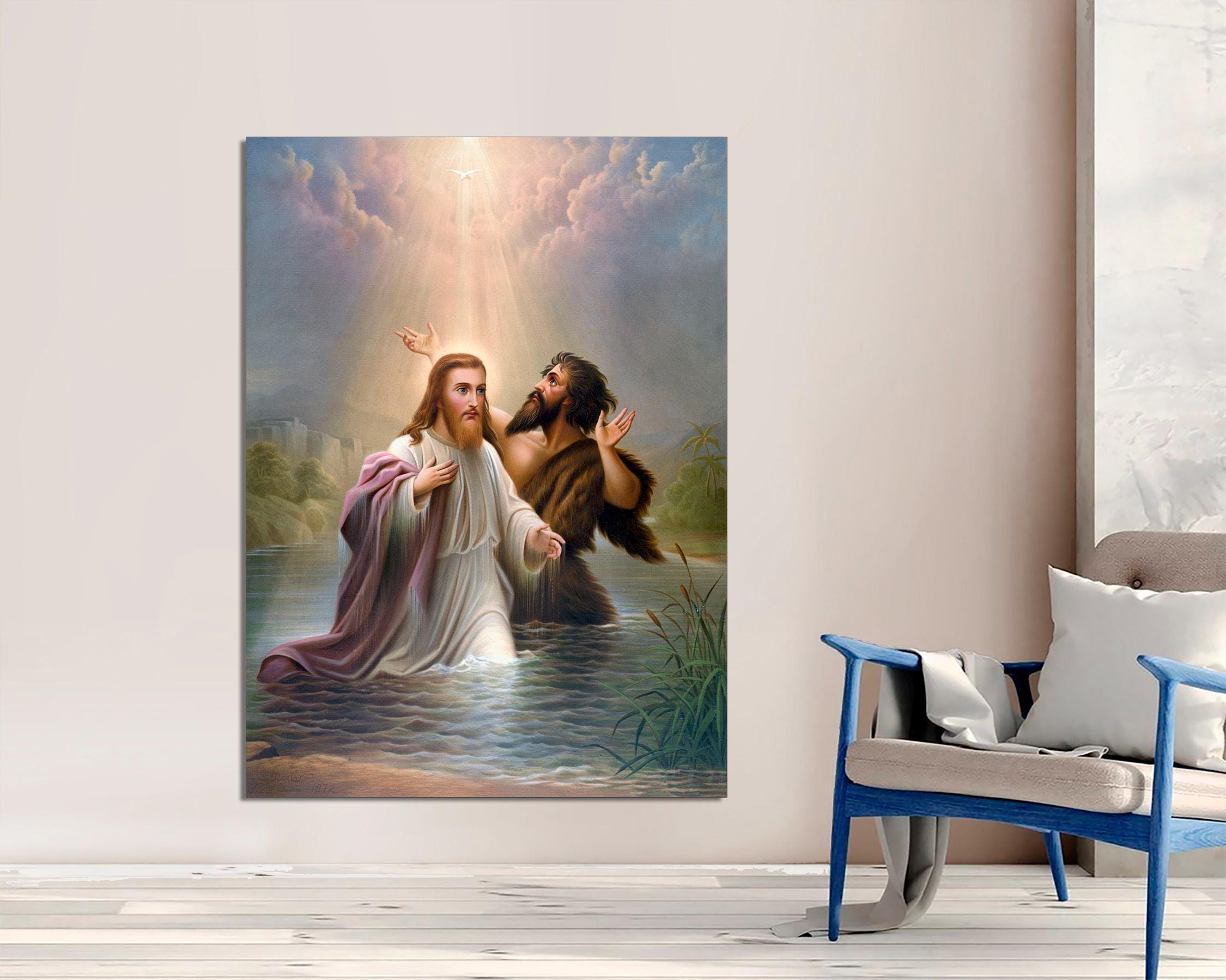 Jesus Baptized by John, Divine Mercy Giclee Canvas Art, Ready to Hang