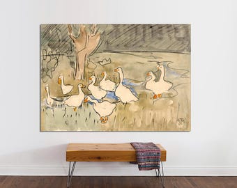Vintage Duck Watercolor Painting, Ready to Hang Canvas Print
