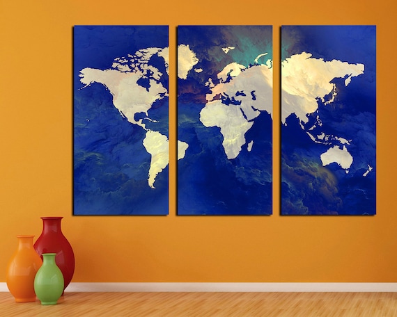3 Panel Split Abstract World Map Canvas Print1.5 Deep | Etsy