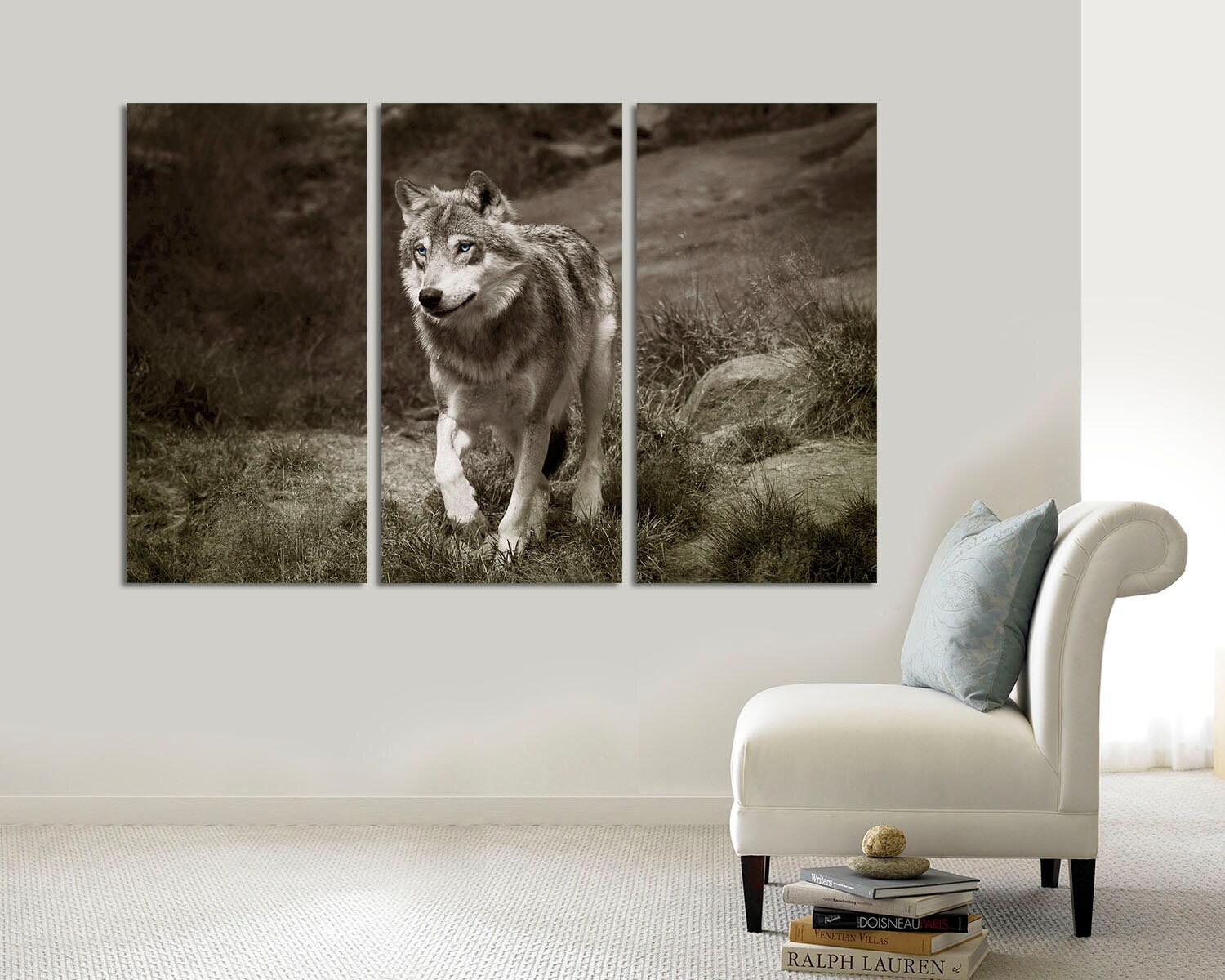 3 Panel Split Canvas Print. 1.5 deep frames Wolf Etsy