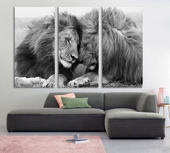 3 Panel Canvas Split Black and White Lion Lioness Canvas - Etsy