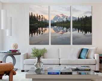 3 Panel Split (Triptych) Canvas Print. 1.5&quot; deep frames, Beautiful Mountains and Lakes, for interior room decor, room decor.