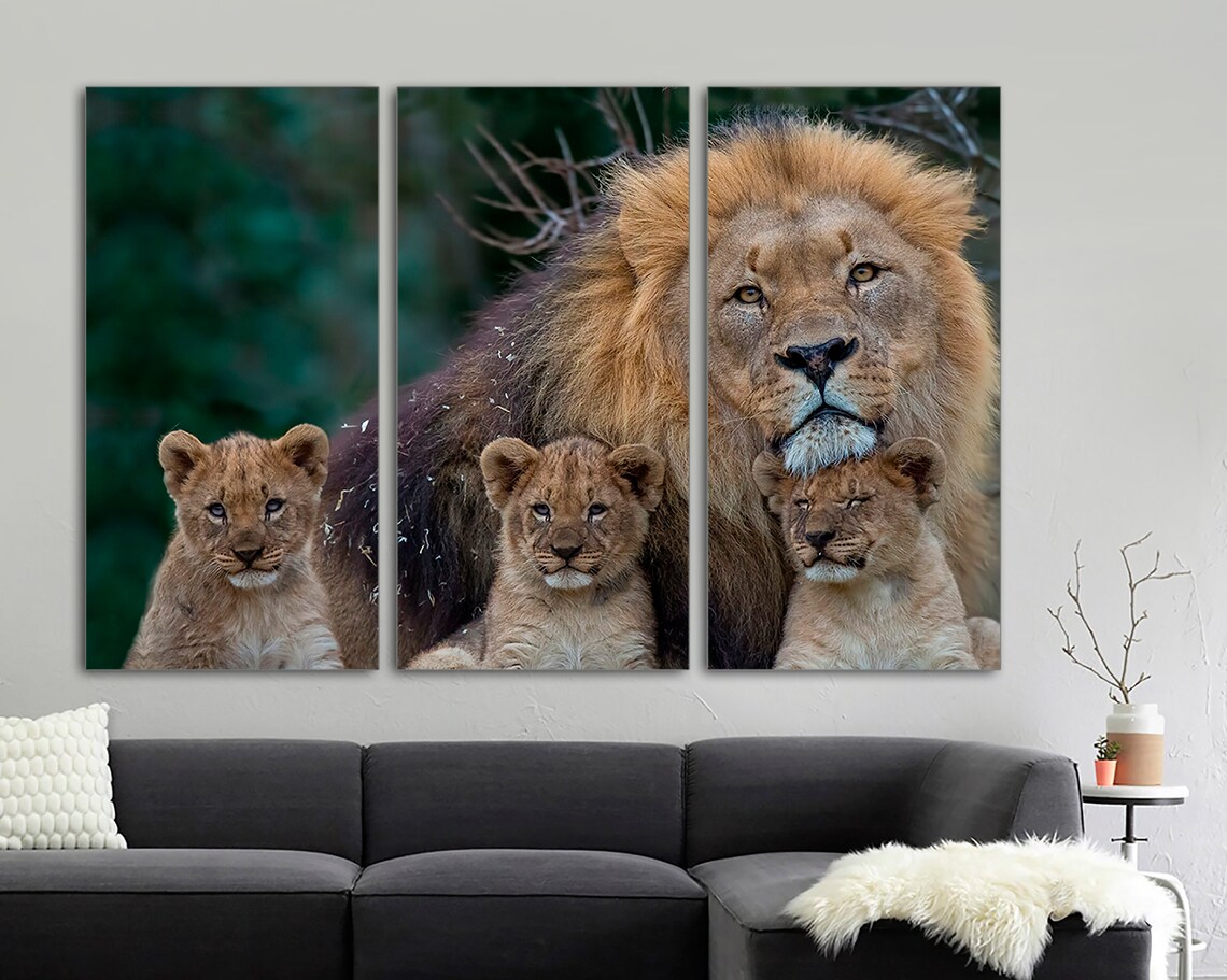 African Lion Family Canvas Print, Wildlife Wall Art - Etsy