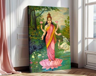 Lakshmi Canvas Print – Ravi Varma Indian Goddess Art, Hinduism Poster