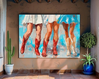 Retro Western Canvas Print, Pink Apartment Painting, 1960s Wall Art (Ready to Hang)