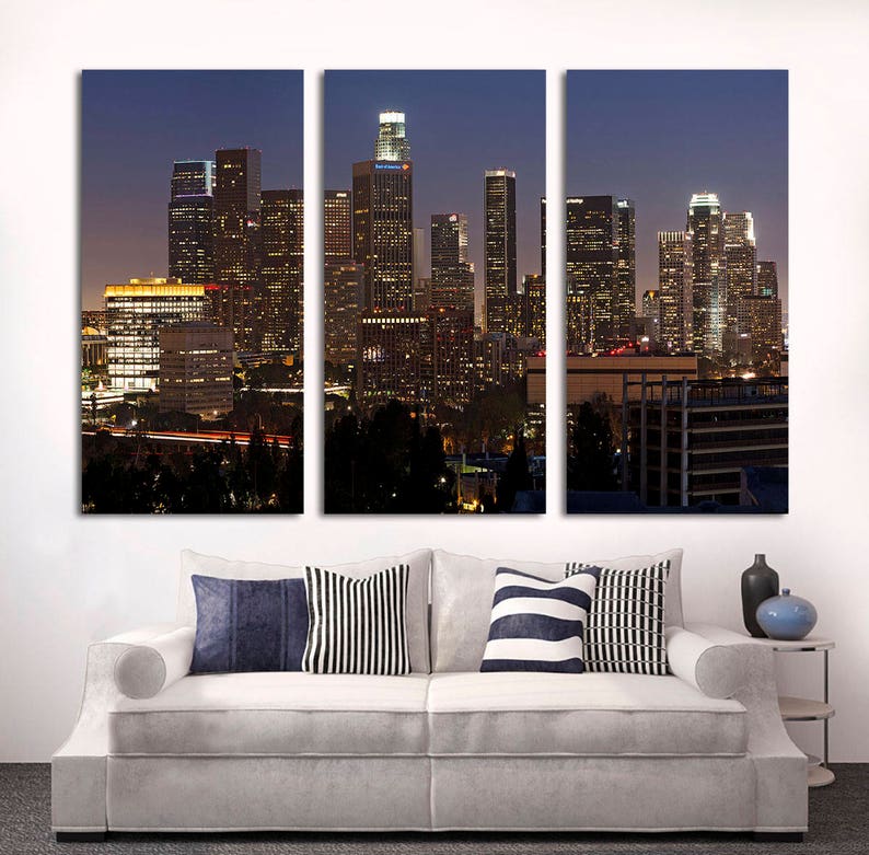 Downtown Seattle Skyline From Beacon Hill 3 Panel Split Canvas Print Stretched On Wood Frames Interior Design Wall Art