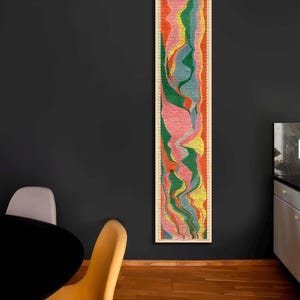 May include: A vintage-style poster titled "The History Map" depicting a timeline of historical events in a colorful, abstract design. The poster features a variety of colors, including green, yellow, blue, red, and pink, and is printed on a cream-colored background.
