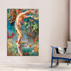 LIENZO LISTO PARA COLGAR, póster con hojas dispersas de otoño de John La Farge, impresión artística en lienzo para pared, decoración moderna en lienzo para dormitorio familiar