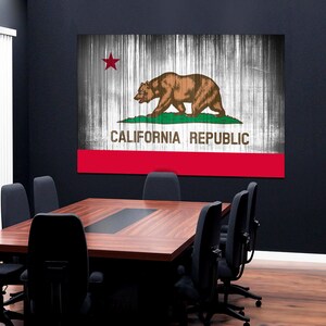 Arte en lienzo con la bandera de California, impresión de la bandera de California, arte con la bandera del estado, arte de pared de oficina con banderas del estado de California, LIENZO de California listo para colgar.