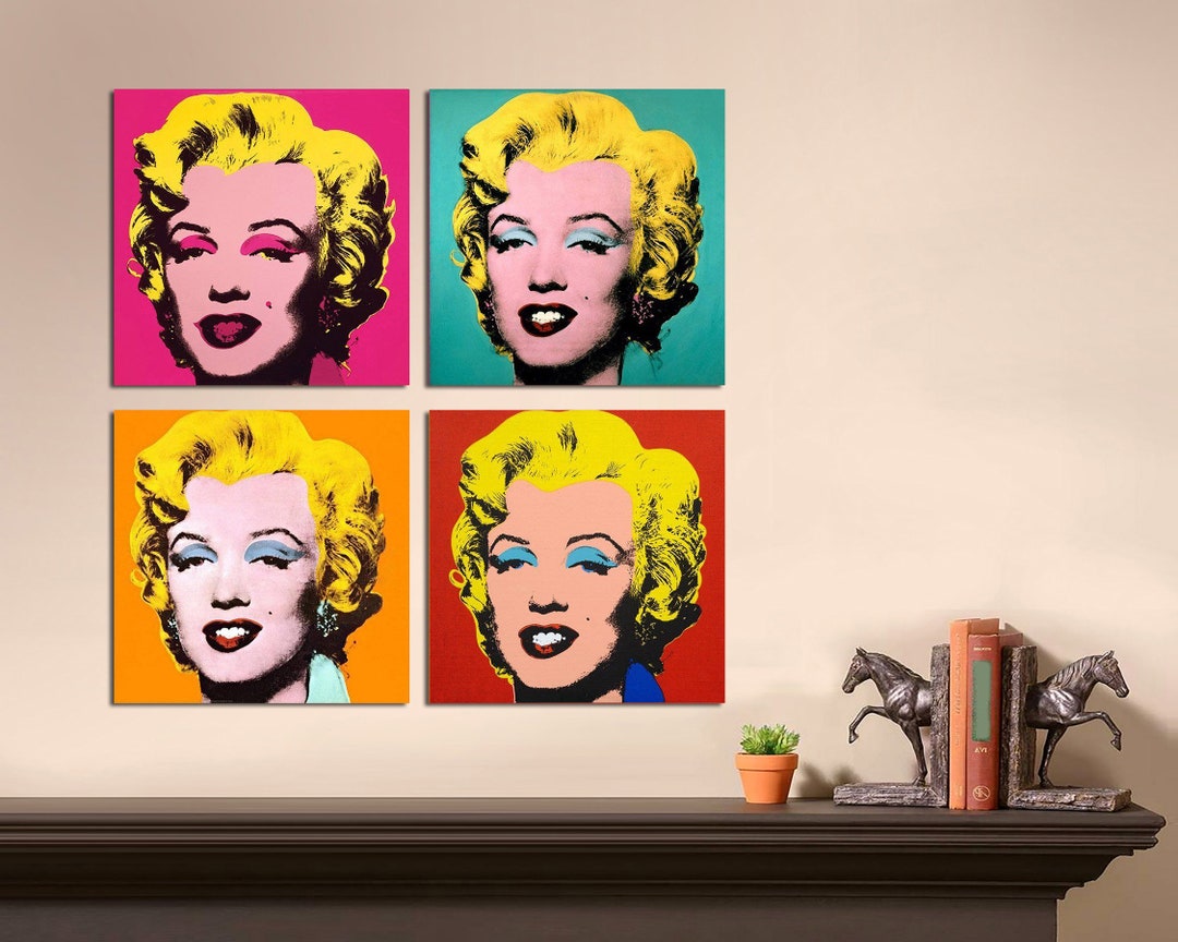 4 Panel quad Famous Marilyn Monroe Andy Warhol Canvas Print, for Living ...