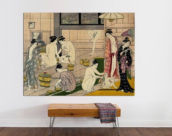 Kiyonaga Bathhouse Women Canvas Art, Japanese Print, Ready to Hang