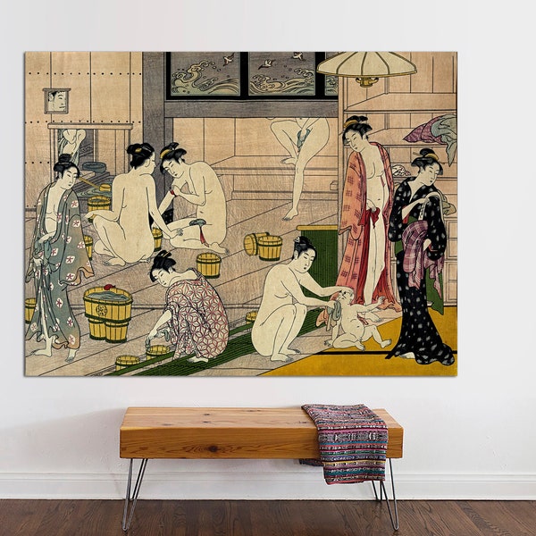 Kiyonaga bathhouse women, Japanese Wall Art, Japanese Art Print, Torii Kiyonaga Art Canvas, Kiyonaga Wall Art Canvas, Japanese Artist,