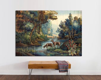 Vintage Deer Canvas Art Print – French Chinoiserie, Enchanted Forest