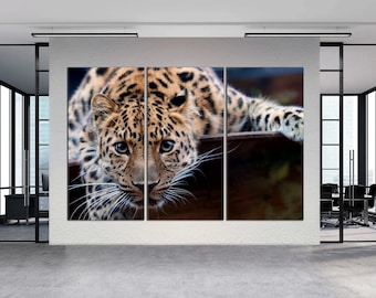 Leopard Canvas Wall Art, 3-Panel Wildlife Decor