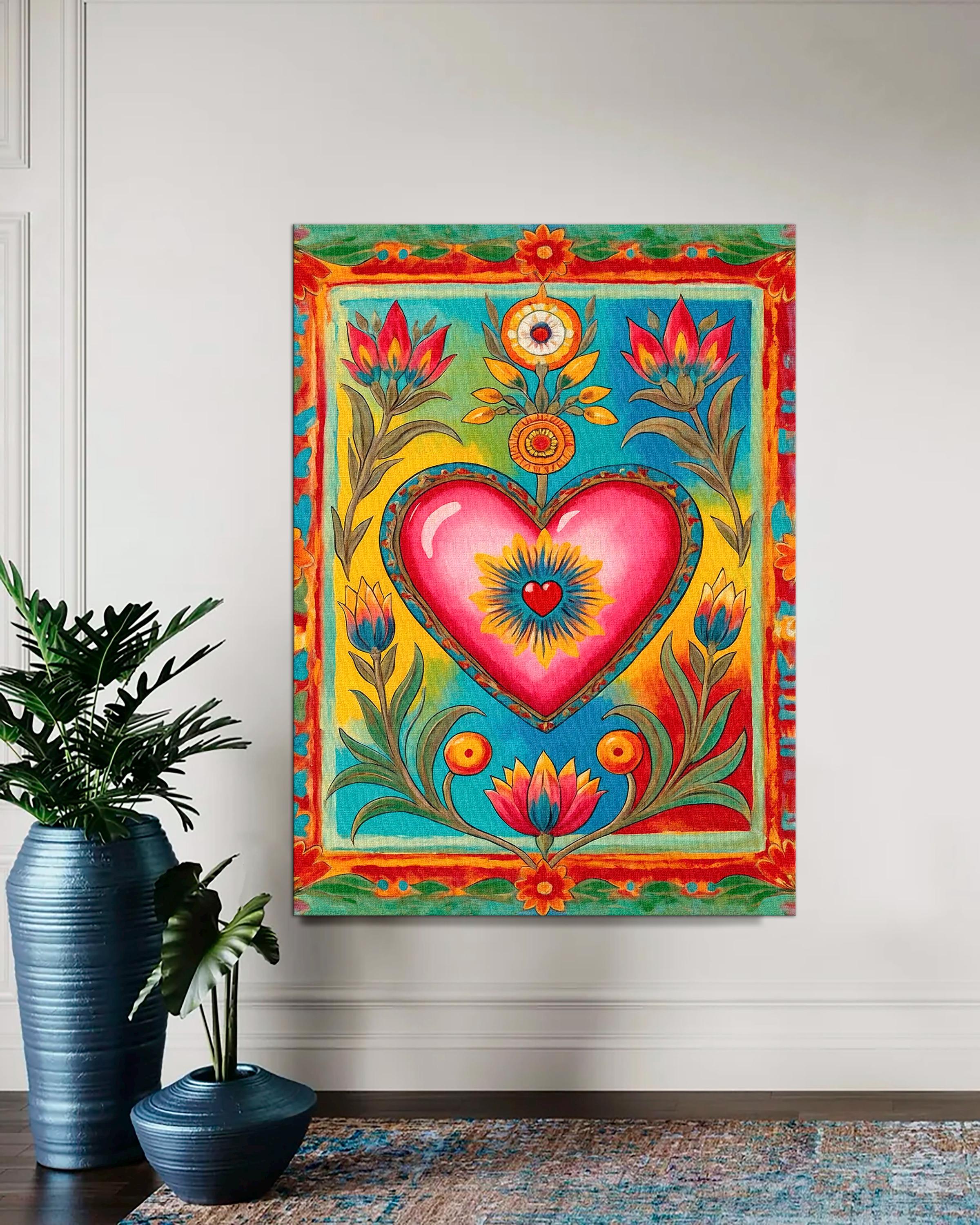 Sacred Heart Canvas Print, Mexican Folk Art, Milagro Style - Etsy