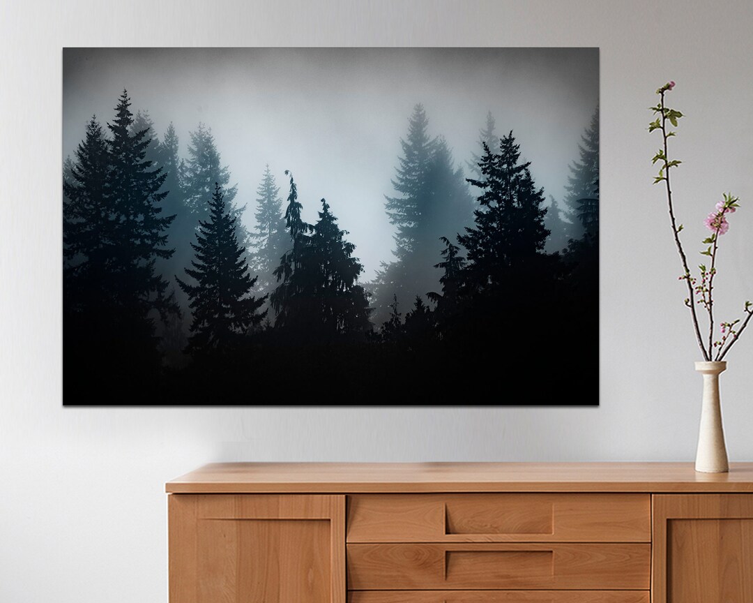 Misty Forest Wall Art, Foggy Landscape Canvas, Nature Wall Art Forest ...