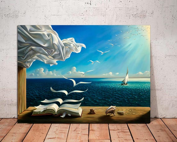 Salvador Dali 'book to Birds' Surreal Canvas Print, Ready to Hang