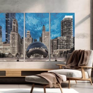 3-Panel Canvas Wall Art, Millennium Park, Bean Downtown Chicago Print, Chicago Art, Illinois USA Wall Art, CANVAS Art Print Ready to Hang.