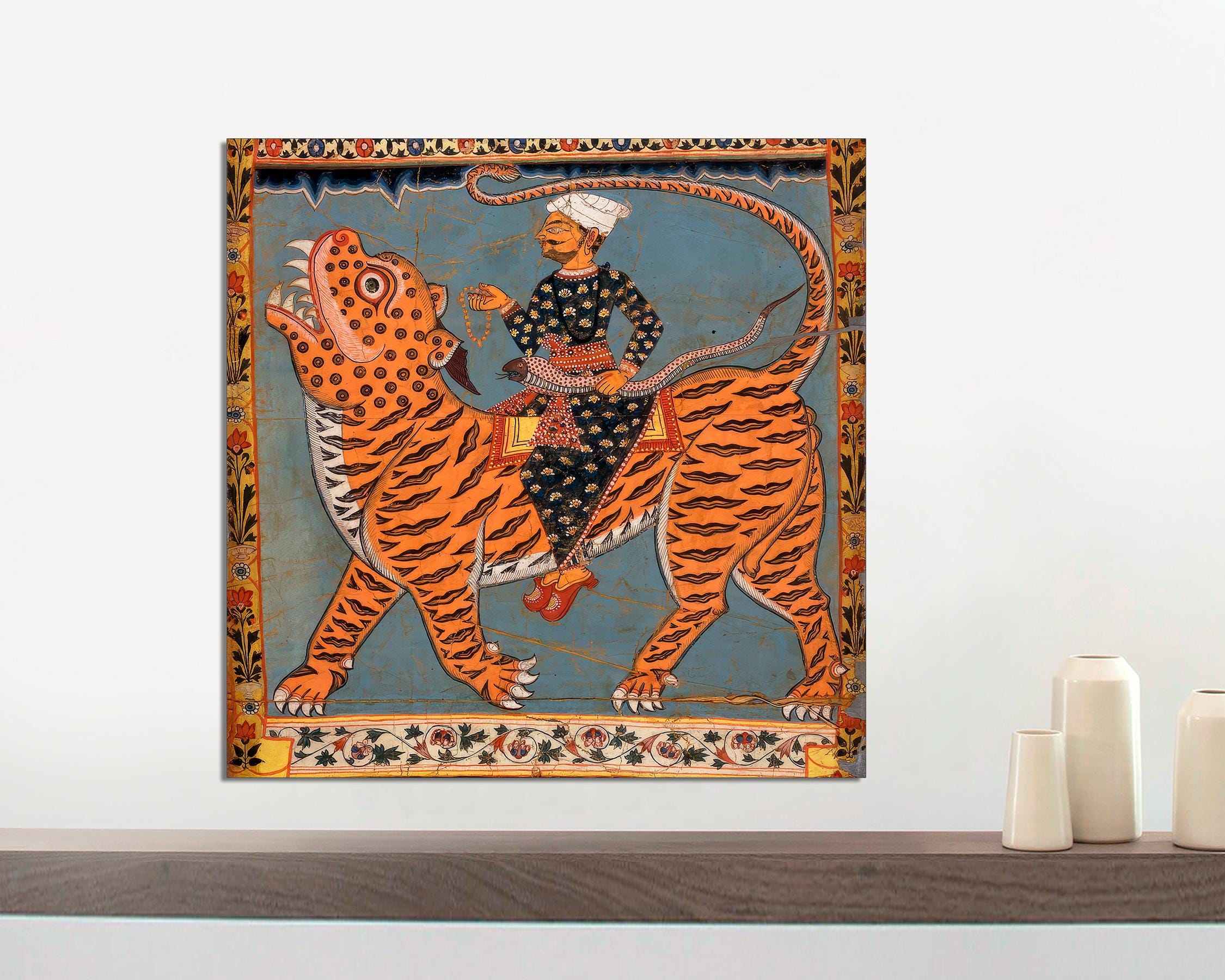 Pir Gazi and Tiger Canvas Art Print, Indian Islamic Mystic Art