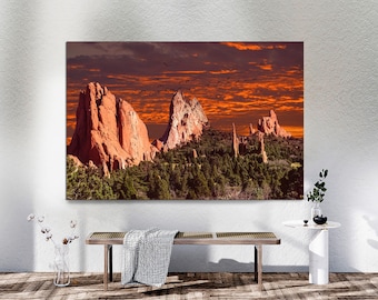 Garden of the Gods Canvas Print, Colorado Sunset Landscape Wall Art