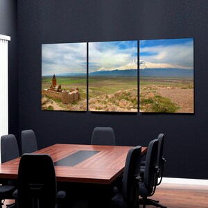 Armenia Wall Art 3-Panel Canvas Split Mount Ararat Khor Virap Monastery, large Panoramic Armenian Culture Gift Canvas Wall art Ready to Hang