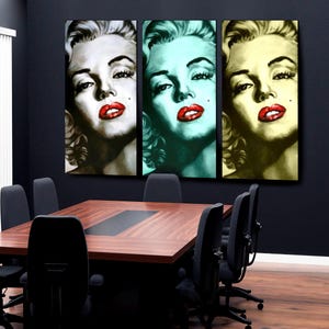 Set of 3 Canvas Prints, Marilyn Monroe Pop Art, Modern Marilyn Monroe Art, Graffiti Wall Art, Hollywood Star Pop Art, CANVAS Ready to Hang.