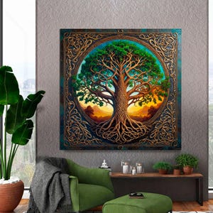 Celtic Tree of Life Wall Art Canvas, Yggdrasil Mandala Spiritual Symbol Norse Mythology Home Decor Spiritual Symbolic Wall Art Ready to Hang