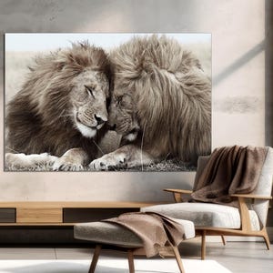 Loving Lions Couple Canvas Print, Lion and Lioness Wall Art, Romantic Wall Art, Romantic Animal Decor, Lion Wall Art on CANVAS Ready to Hang