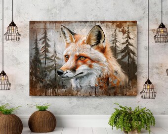 Vintage Fox Painting Canvas Print, English Garden Nature Wall Decor