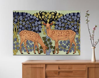 Art Nouveau Deer Canvas Print, Vintage Animal Wall Art, Ready to Hang