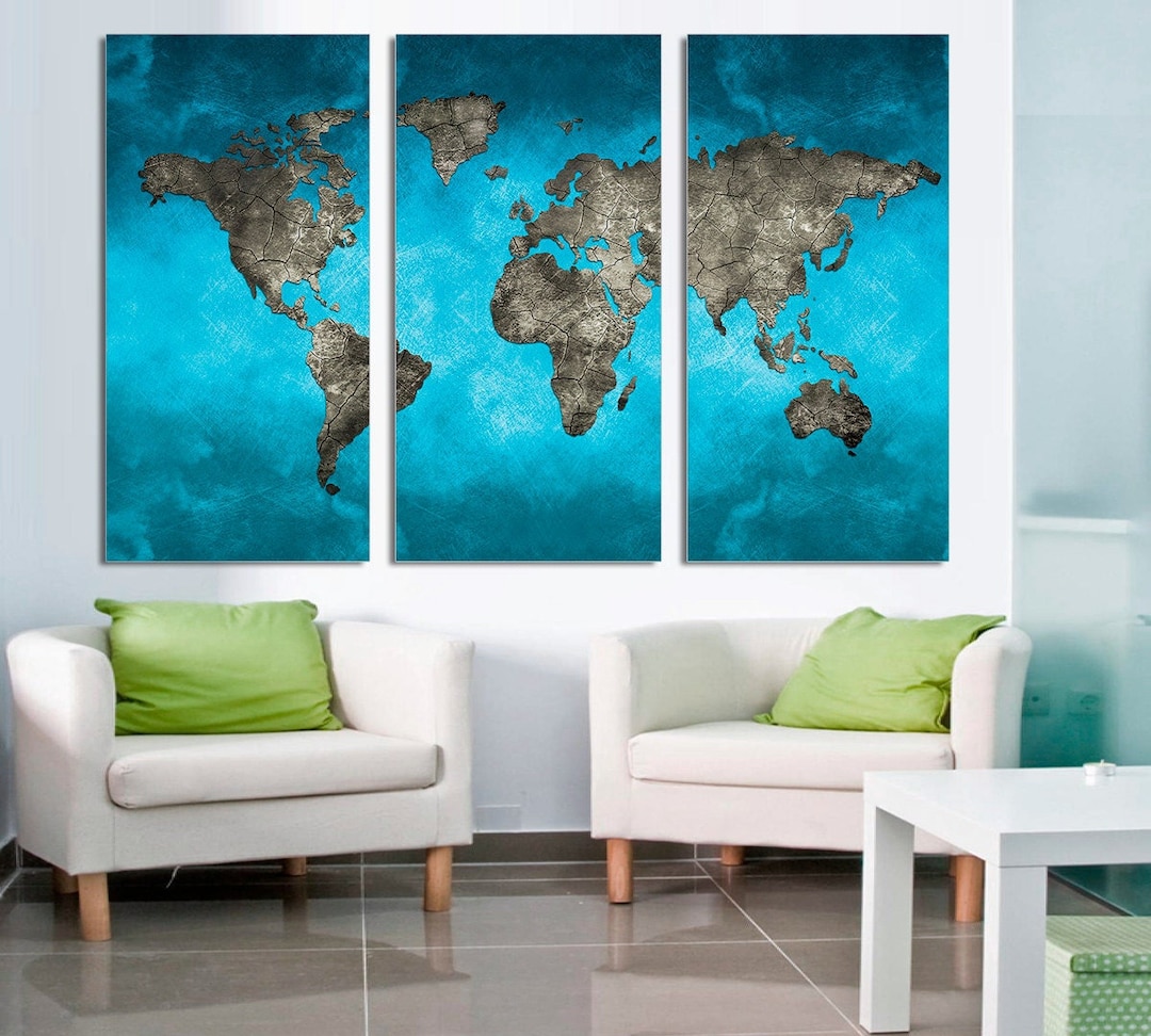 Textured World Map Canvas – Ready to Hang, Modern Wall Art - Etsy