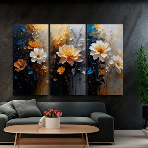 Abstract Floral Canvas Print Set, Colorful Flower Wall Art, 3-panel - Etsy