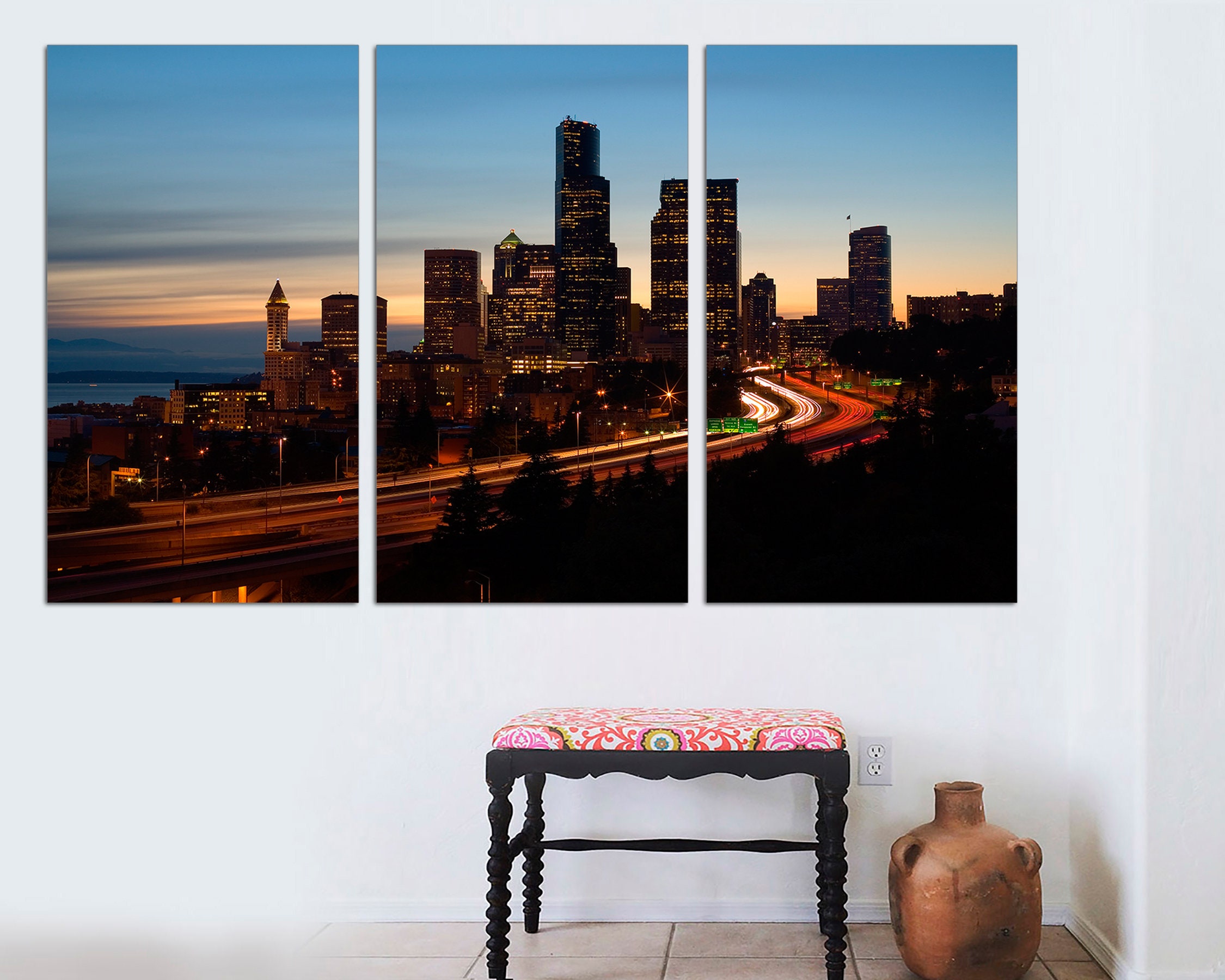Seattle canvas Cityscape wall art Seattle wall art Skyline Etsy