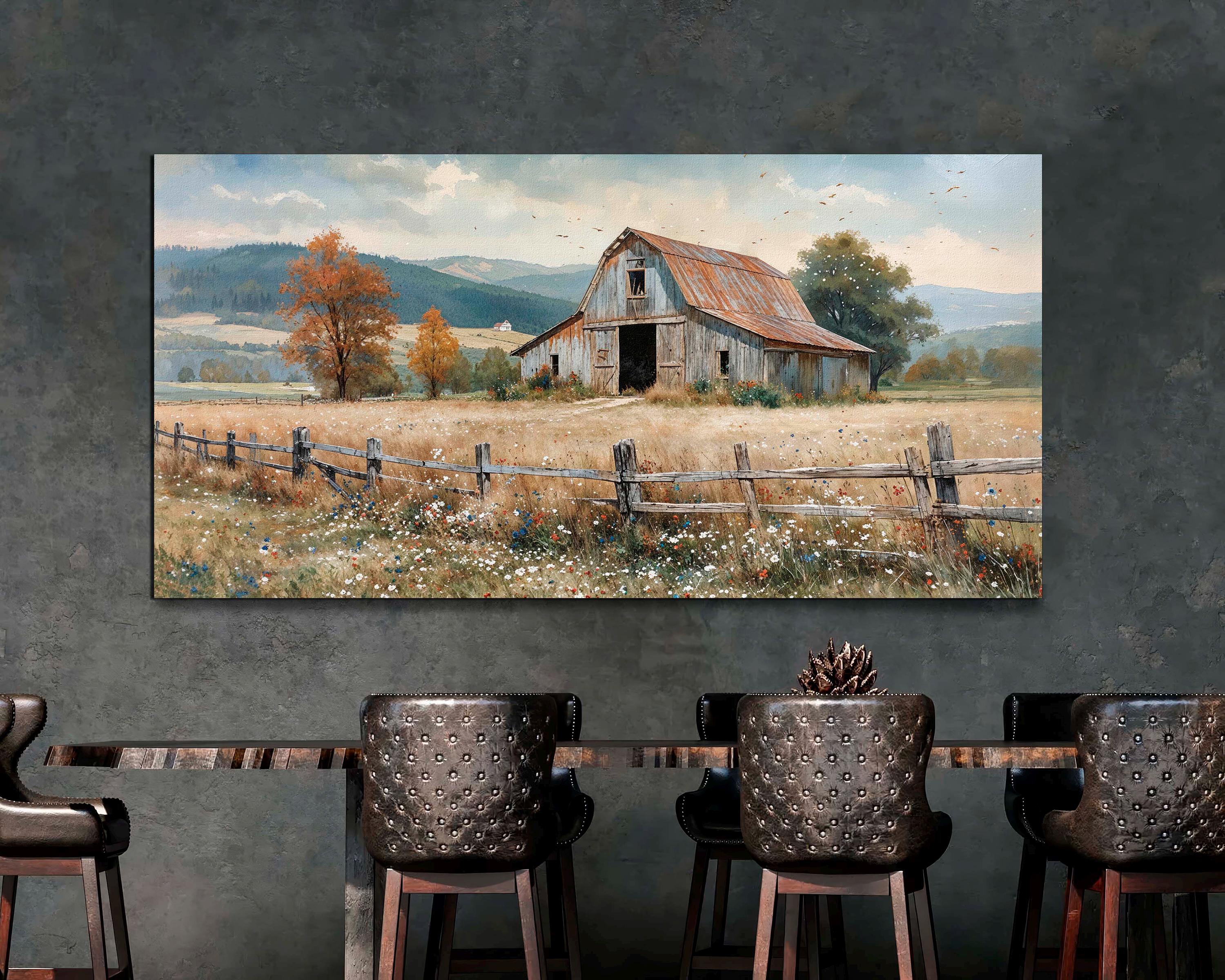 Farmhouse Wall Decor Old Barn Canvas Print Rustic Vintage Barn Painting ...