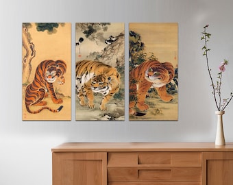 Japanese Tiger Art Canvas Print Set – Asian Wall Decor, Ready to Hang