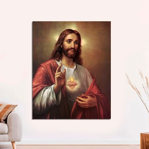 Jesus Sacred Heart Divine Mercy Christian Roman Catholic Canvas Art Print Modern Family Bedroom Decor Posters, Religious Art Ready to Hang.
