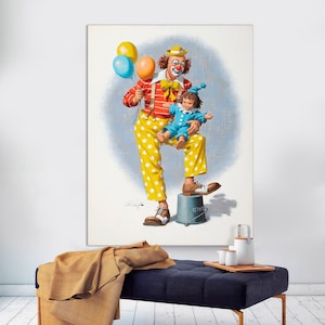 Arthur Sarnoff Clown Canvas Art - Classic Clown Poster, Modern Nursery & Kids Room Wall Art Illustration Decor, Canvas Print Ready to Hang.