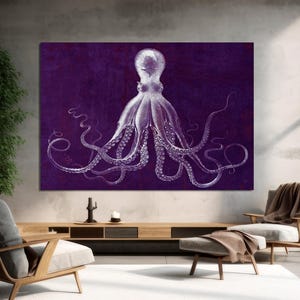 Arte de Lord Bodner, Decoración artística con pulpos, Arte subacuático, Decoración moderna en lienzo, Obras de arte de tendencia, Pulpo de Bodner, Arte para colgar en la pared, Arte contemporáneo