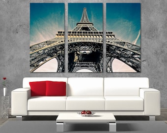 Eiffel Tower Canvas Print, Paris France Art, 3 Panel Triptych