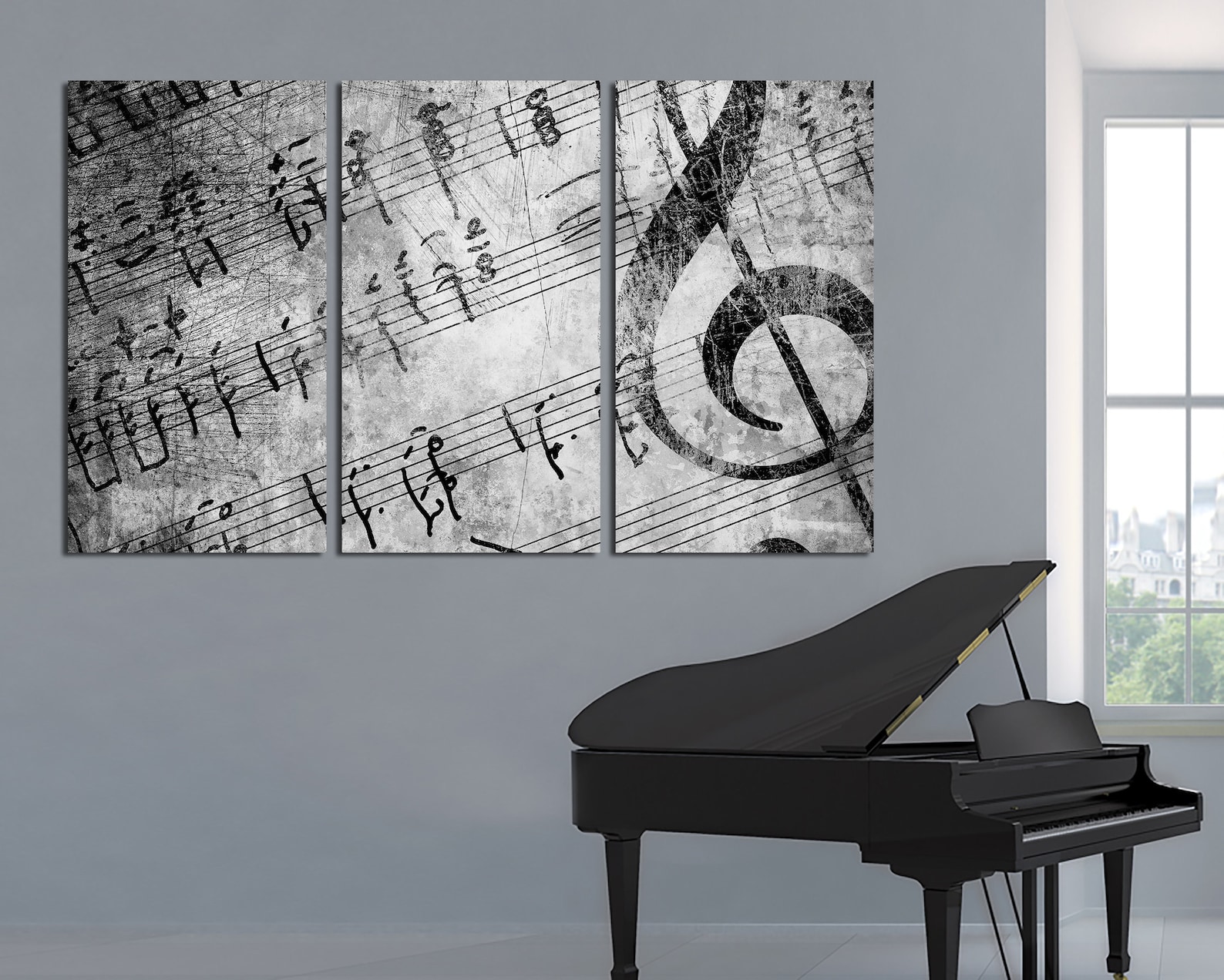 Split Music Notes Canvas Print, Triptych Wall Art, Modern Office Decor ...