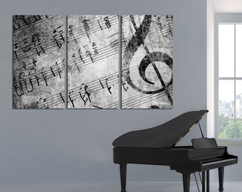 3 Panel Split Music Notes art, Classical Orchestra Canvas print,  Wall Art Framed Picture Musical Gift, Emerson Living Room Art,Office Decor