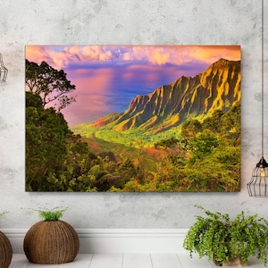 Kauai Hawaii Canvas Art Mountains & Trees Wall Art Print, Forest Landscape Canvas Ready to Hang, Tropical Hawaiian Decor, Hawaiian Islands