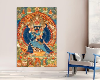 Yamantaka Thangka Canvas Print, Wrathful Manjushri, Indian Wall Art