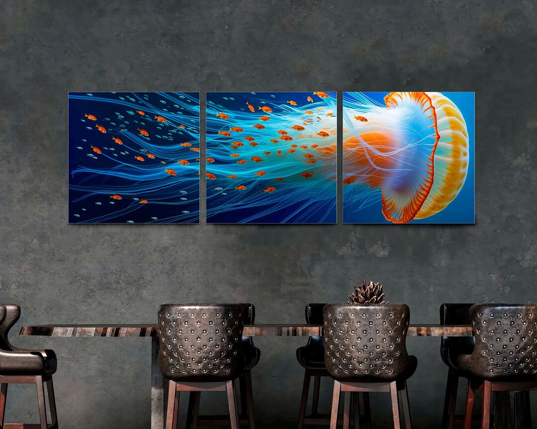 Jellyfish Canvas Wall Art, Set of 3, Nautical Coastal Decor - Etsy