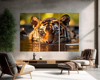 3-Panel Tiger Canvas Print, Close Up Wildlife Art, Ready to Hang
