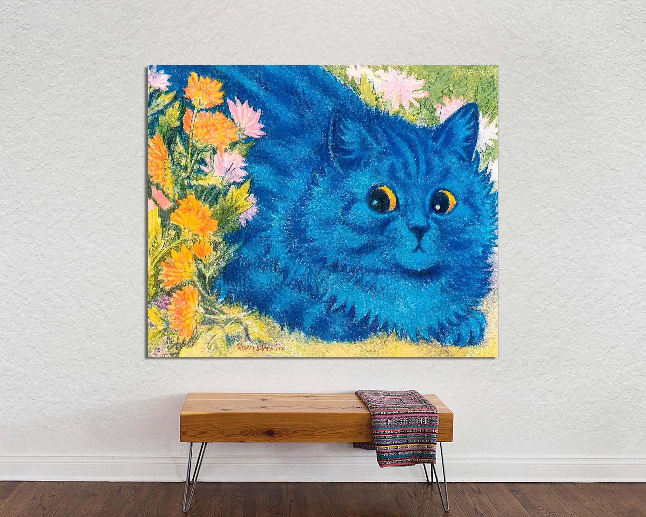 アートンワーズ THE BLUE CAT 原画 絵画 現代アート インテリア Louis Wain Blue Cat and Marigolds Canvas Print, Kitten Art - Etsy