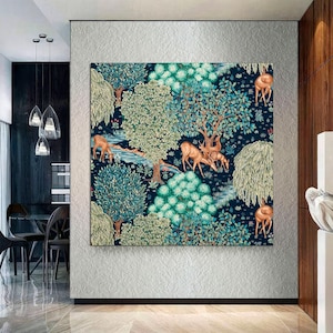 William Morris Reindeer Print, William Morris Exhibition Print, William Morris Deer Print, Vintage Art, Textiles Art on CANVAS Ready to Hang