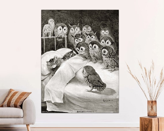 Louis Wain Cats Nightmare Giclee Canvas Print, Funny Cat Art